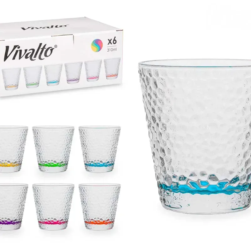 Vaso vidrio lágrima transparente fondo colores (310 ml)
