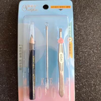 Set con pinza de cejas, lápiz y saca granos