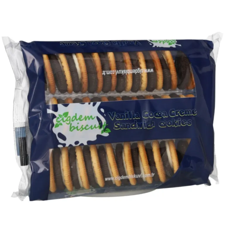 Galletas sándwich con crema de vainilla y cacao