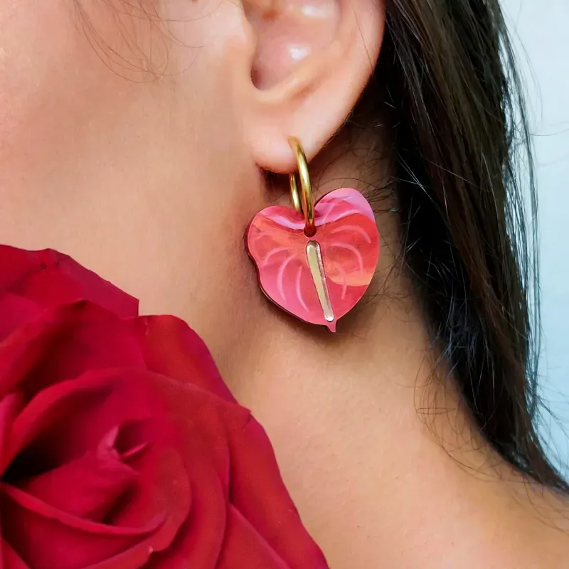 Argollas con Anthurium  Rojo