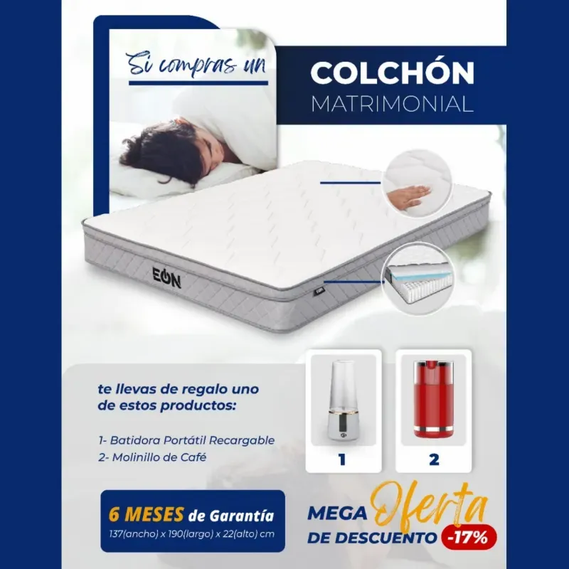 COLCHÓN MATRIMONIAL EÓN + REGALO DE BATIDORA O MOLINILLO (AL VACÍO) (FAD)