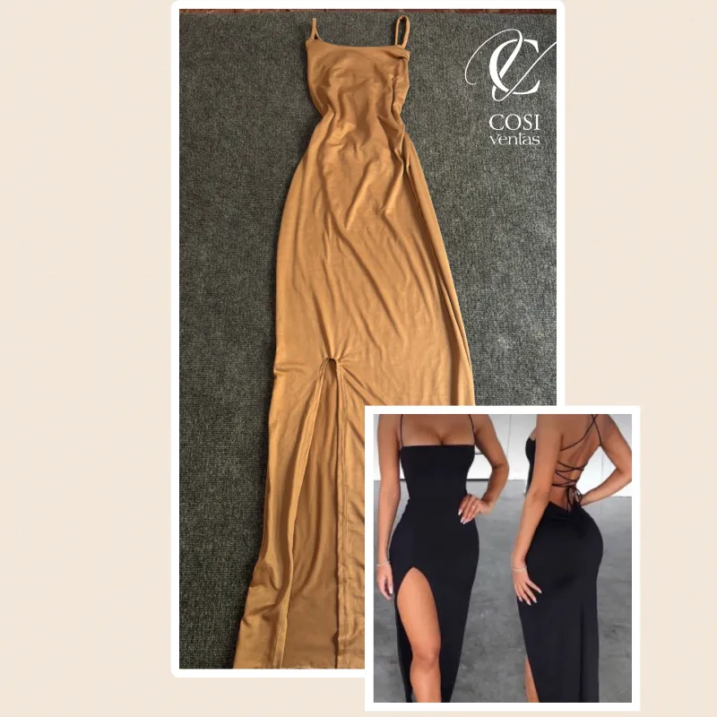 Vestido espalda cruzada en beige 