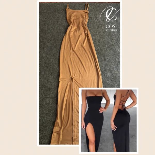 Vestido espalda cruzada en beige 