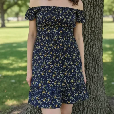 Vestido con elástico y vuelos