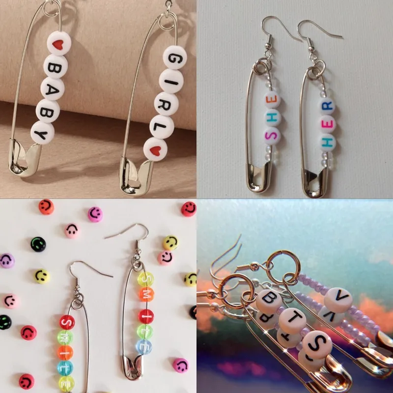 Aretes de letras con imperdibles