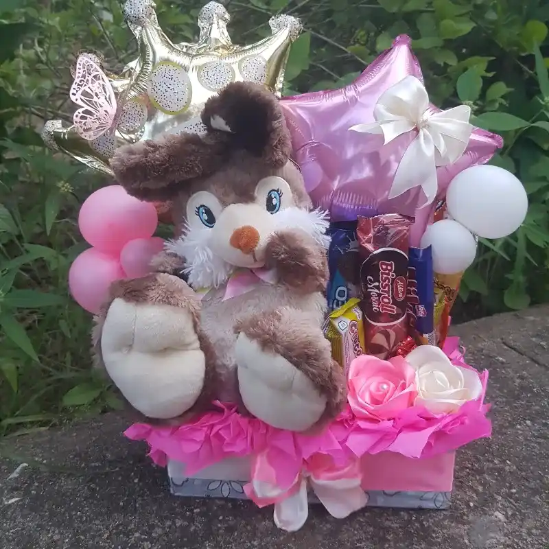 Caja rectangular con peluche