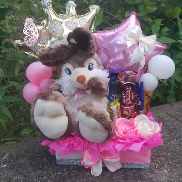 Caja rectangular con peluche