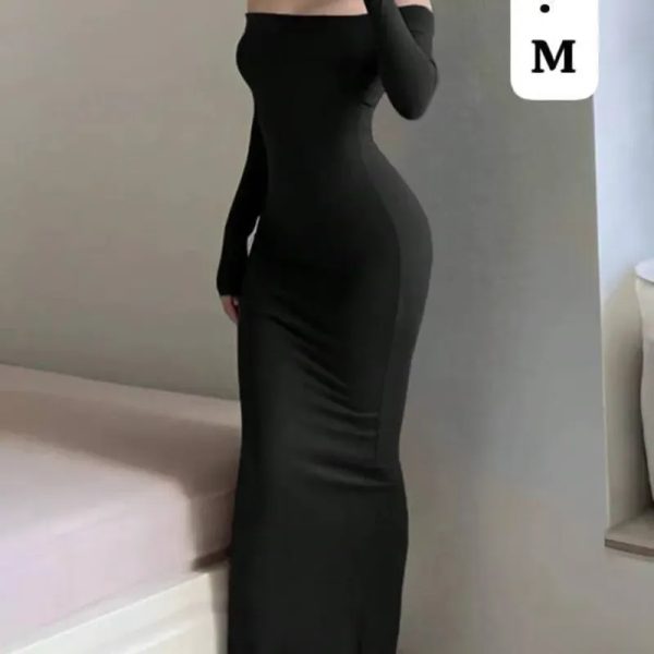  Vestido Noir Elegance – Sofisticación atemporal con hombros descubiertos y silueta ceñida