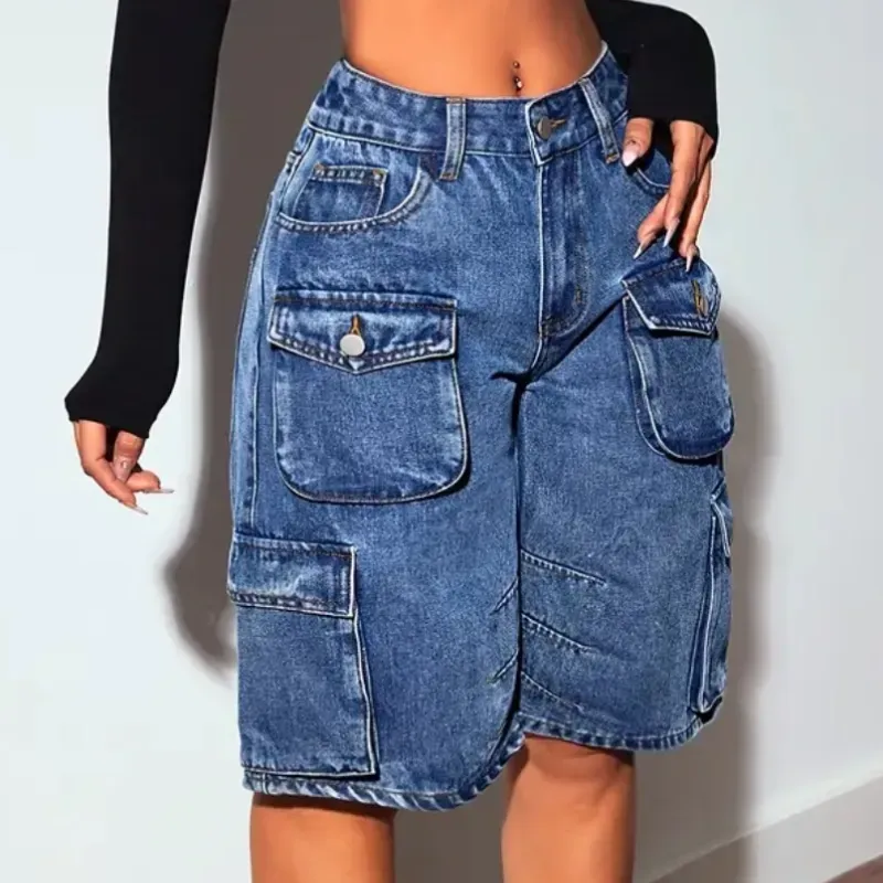  Bermudas Cargo de mezclilla — Azul