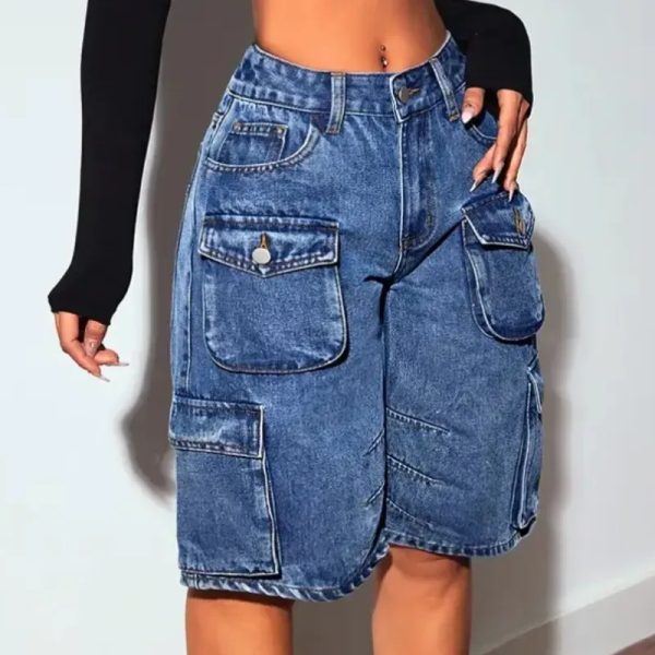  Bermudas Cargo de mezclilla — Azul