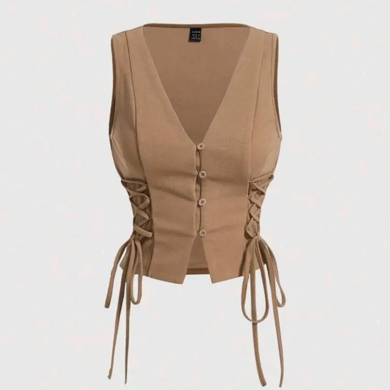  Chaleco con diseño de cordones cruzados — Beige