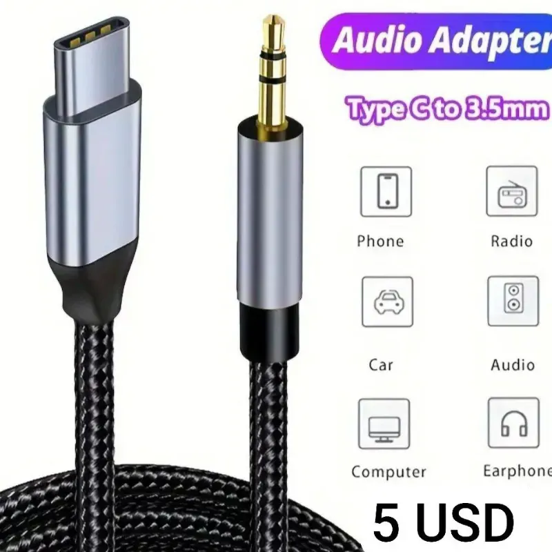 Cable Adaptador de Altavoz 3.5mm Macho a USB-C