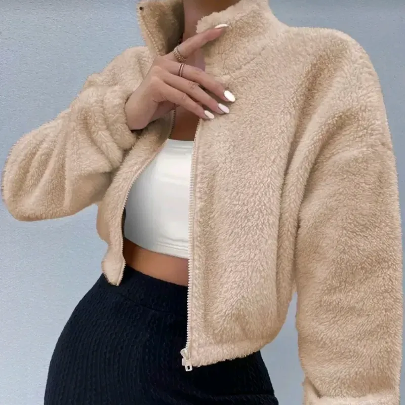  Abrigo peluche de hombros caídos — Beige