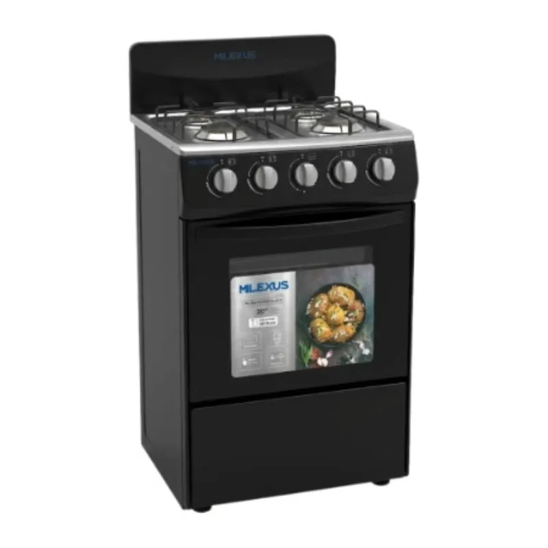 COCINA DE GAS CON 4 QUEMADORES Y 20" NEGRA