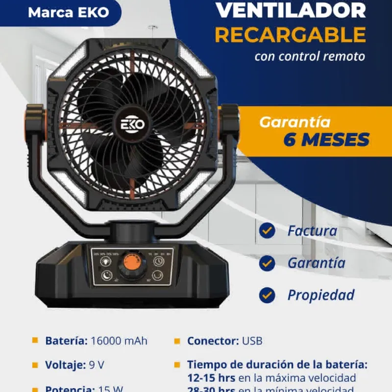  *Ventilador Recargable con Control remoto  Marca EKO*