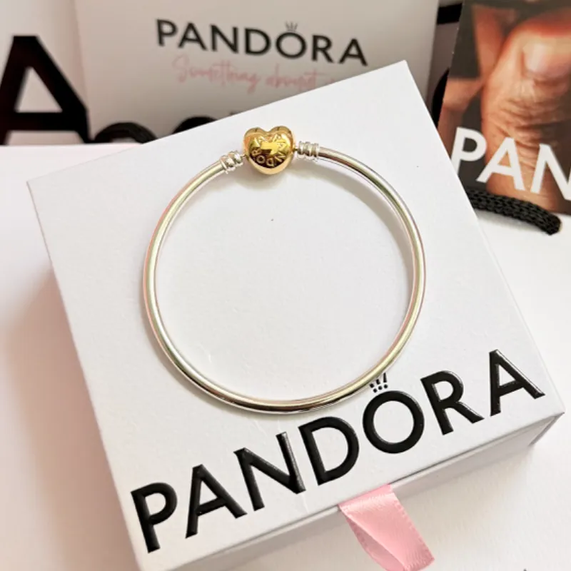 *PULSO RÍGIDO PANDORA ORIGINAL 100 %*  Cierre Corazón Recubierto en oro 14 kilates