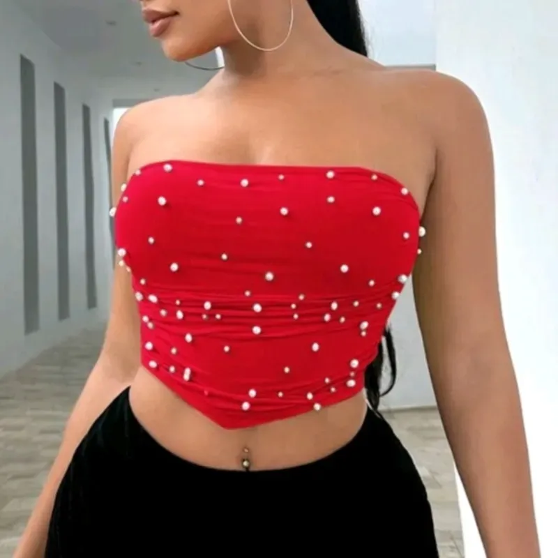 ❤️ Top tubo con perlas — Rojo