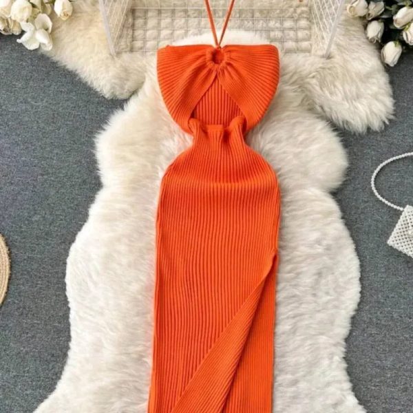 Vestido midi naranja tejido de punto