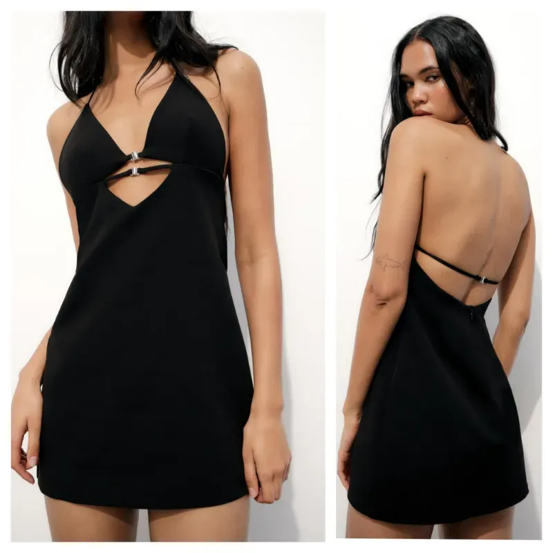 Vestido Zara negro aberturas