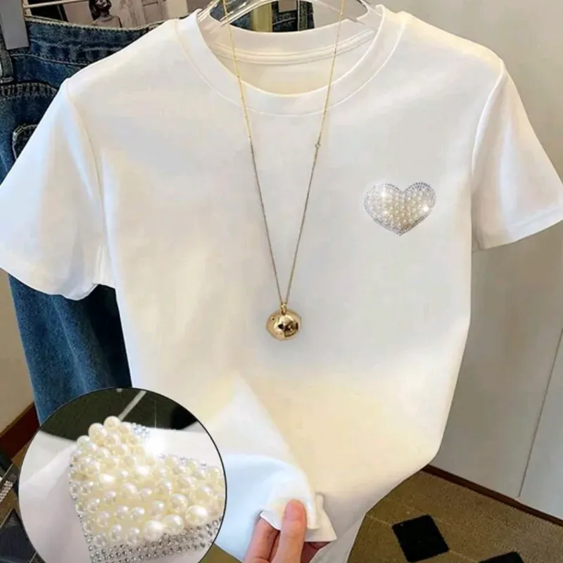  Camiseta con diseño de pedrería — Blanco