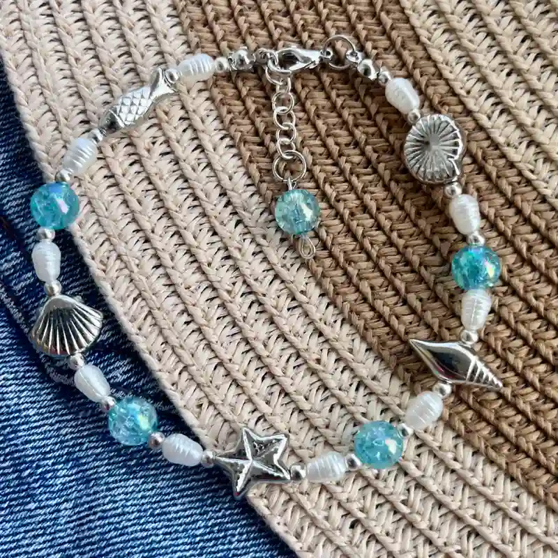 Tobillera con perlas de río y accesorios de verano