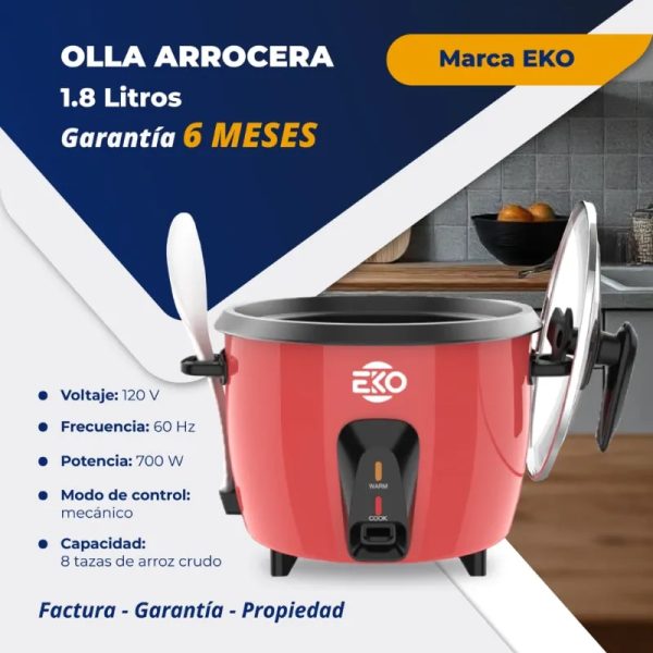  *Olla Arrocera Color Rojo de 1.8 L EKO*