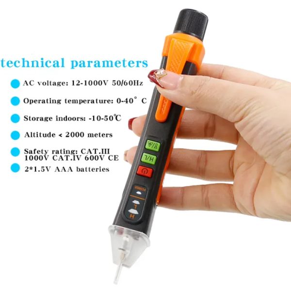 ️ Probadora de Voltaje T-02A – Detector Inteligente sin Contacto 12-1000V