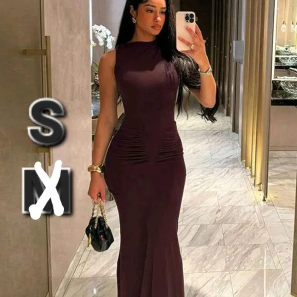 Vestido Plisado de Cuello Redondo sin Mangas
