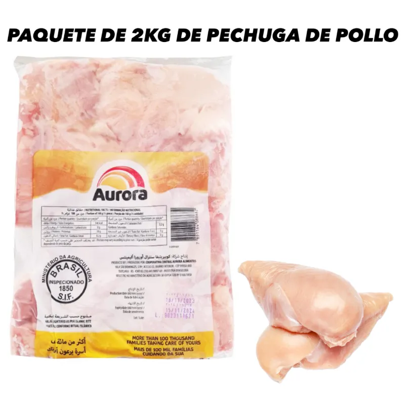 PAQUETE DE PECHUGA DE POLLO AURORA( 2KG=4.409 lb)