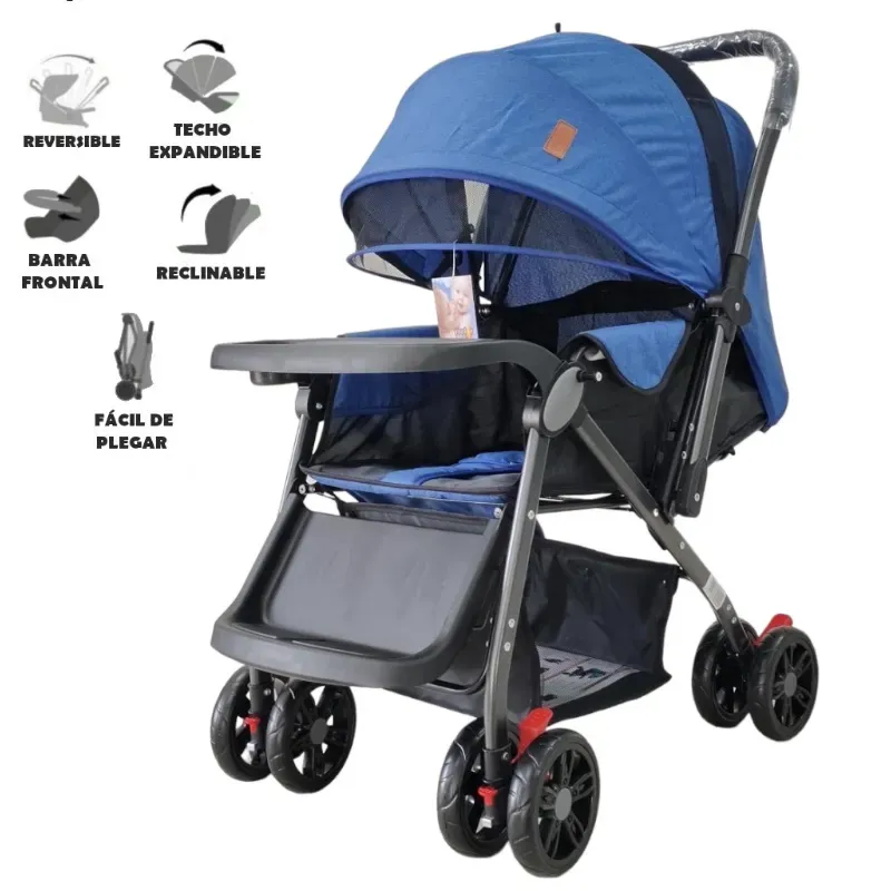 Coche de Paseo Infantil Azul Reversible