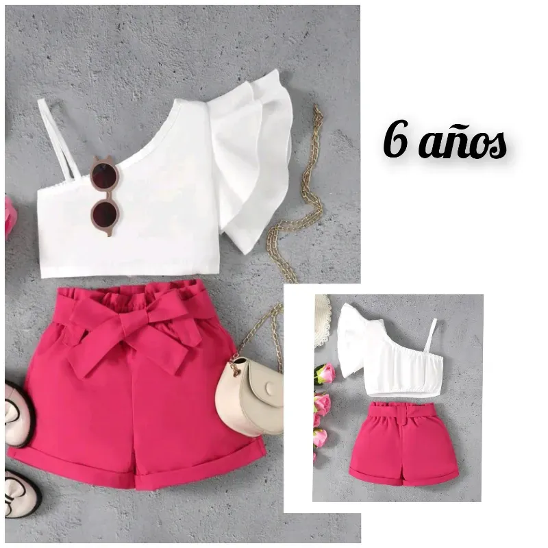 Conjunto de niña rosado y blanco