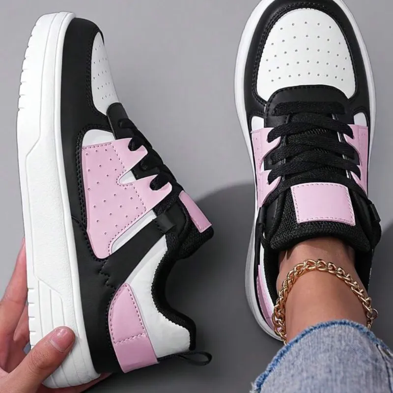 Zapatillas de plataforma rosa claro y blanco para mujer