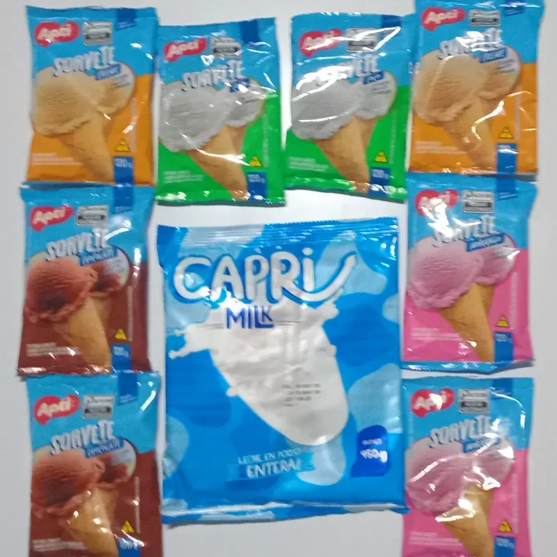 8 sobre Helado y un paquete leche Capri