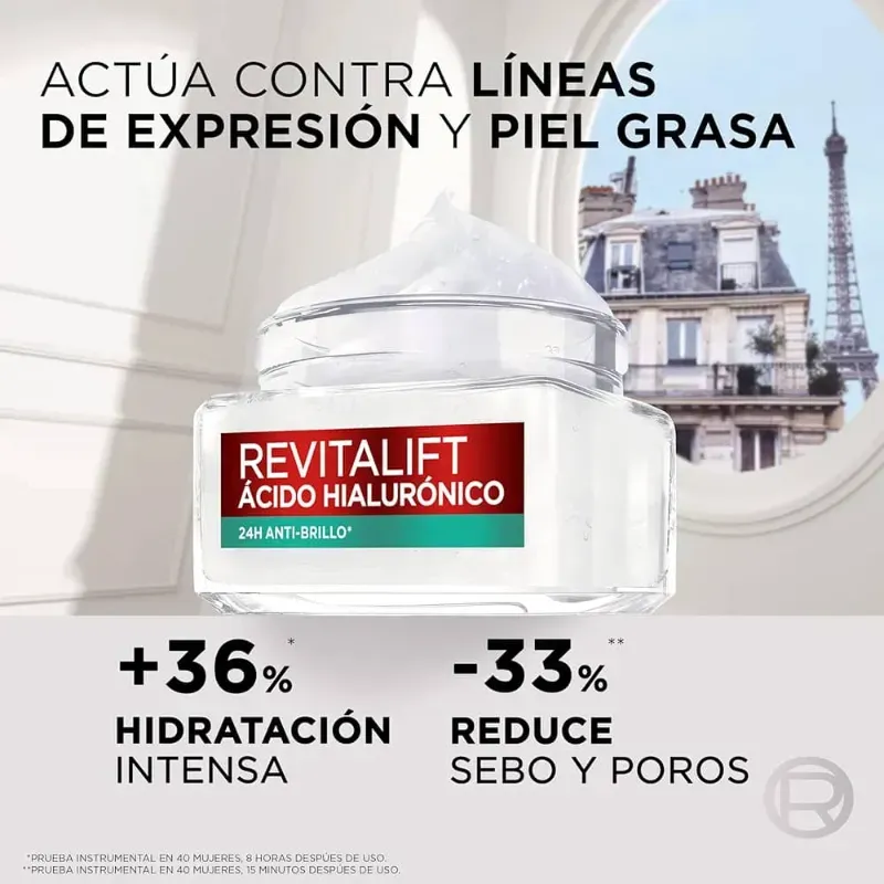 Crema facial de Gel Ácido Hialurónico 24H anti-brillo Revitalift L'oréal 50ml