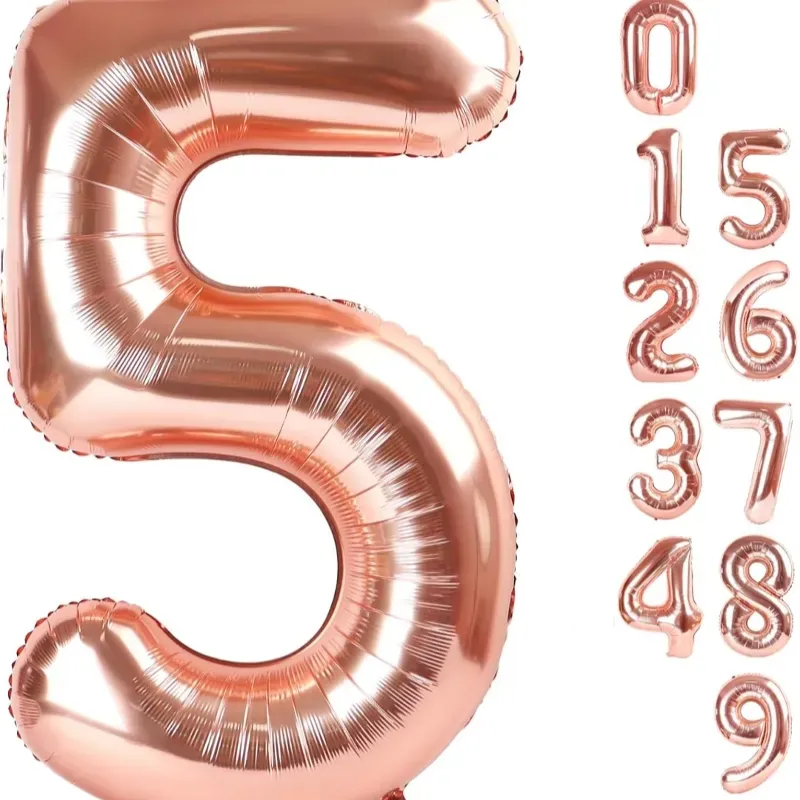 Globo foil número 5 rosa oro