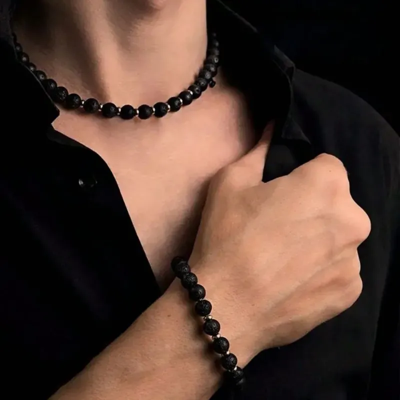 Collar y pulso de piedras  naturales Onix