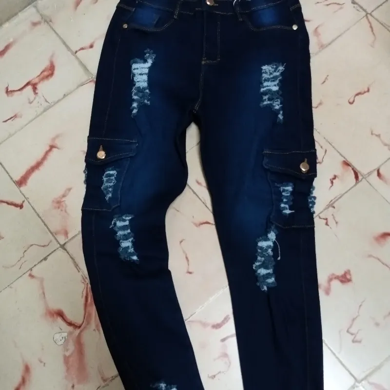 pantalones 4 puertas azul oscuro de mujer