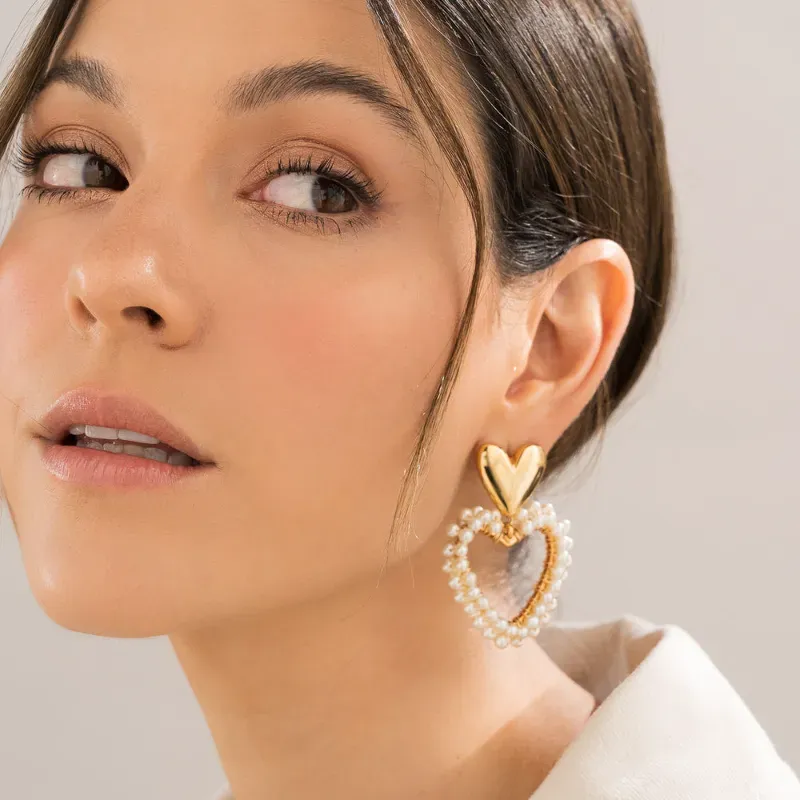 Aretes Corazón Chunky Perlas