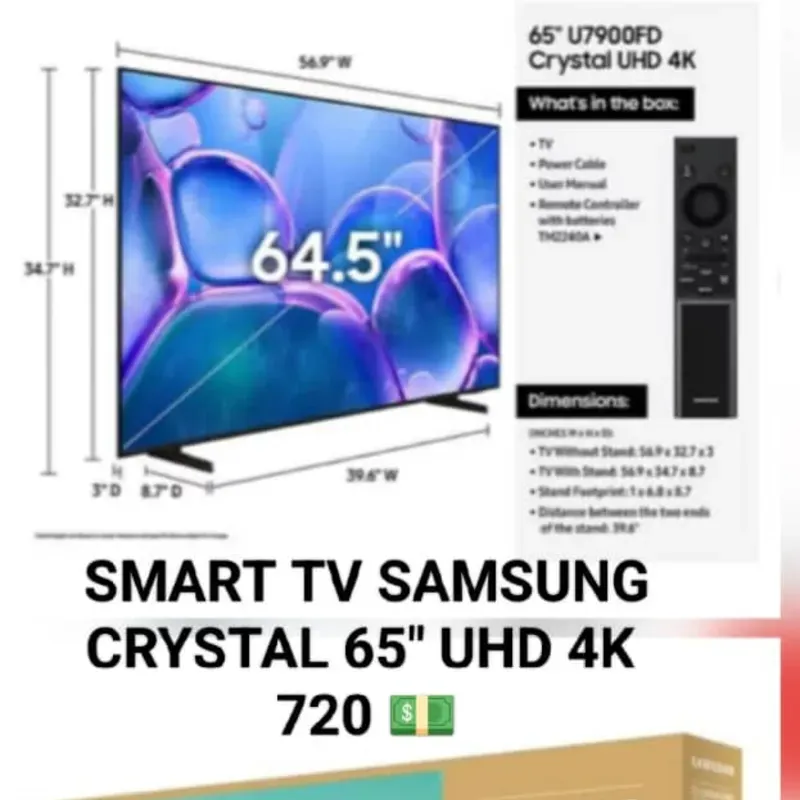 SMART TV SAMSUNG CRYSTAL 4K UHD 65" PULGADAS 720 USD