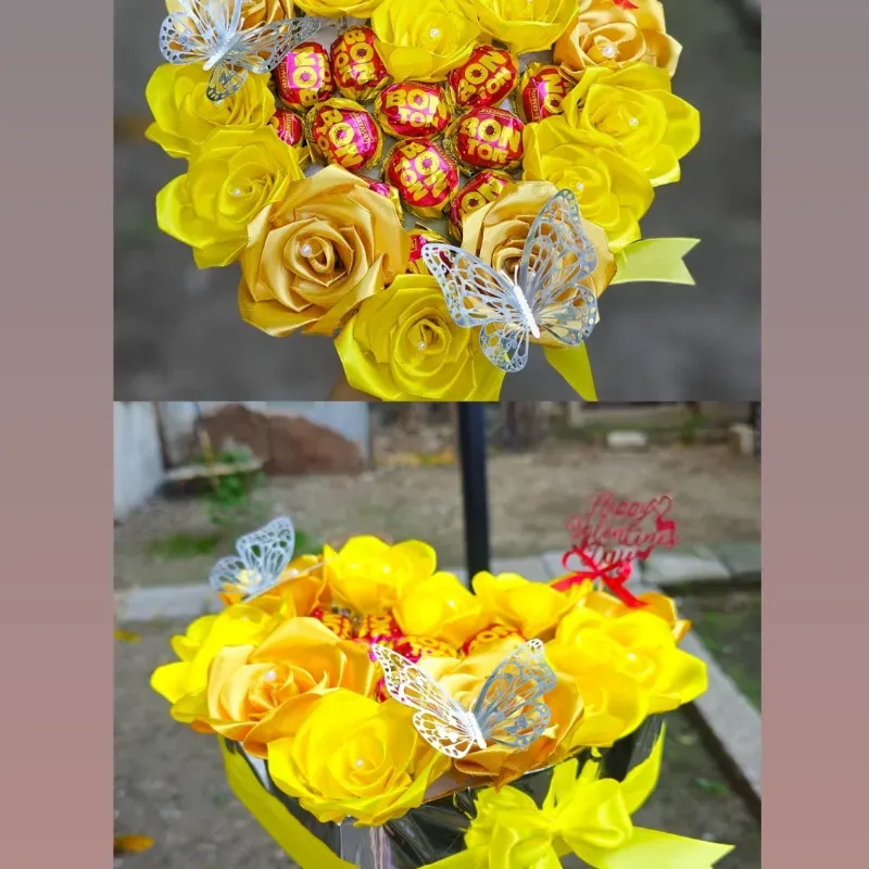 Cajita de Corazon con Rosas y bombones