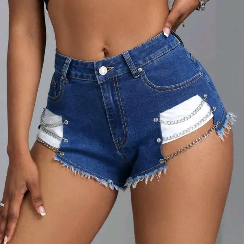  Short de mezclilla con cadenas — Azul