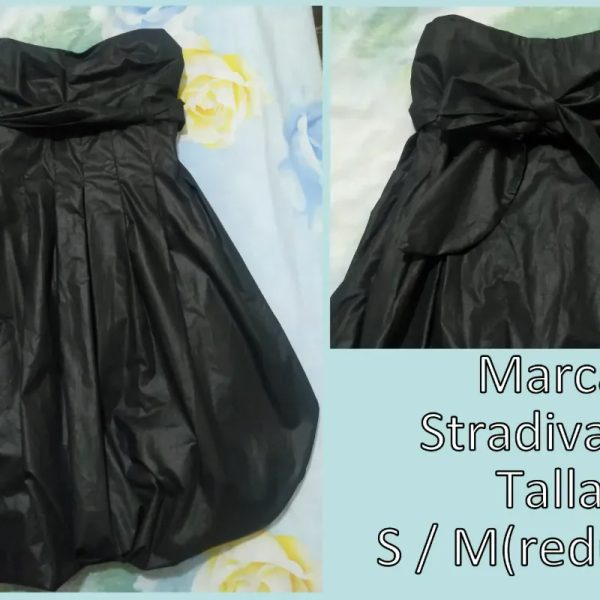 Vestido negro, con lazo, Stradivarius.