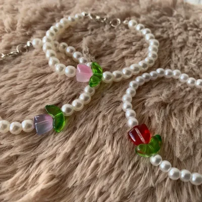 Pulsera de Perlas con Tulipan de cristal