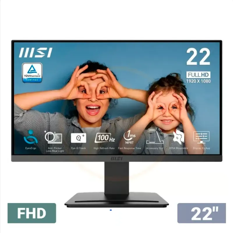 Monitor MSI - PRO 22" FHD 100Hz 1ms FreeSync DisplayPort, HDMI,VGA port (Modelo: MP223E2) - Negro
