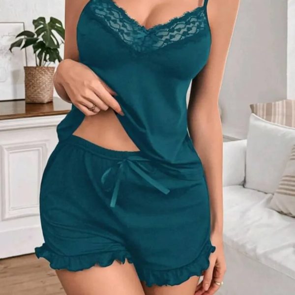 Pijama de 2 piezas satinado color verde/azul
