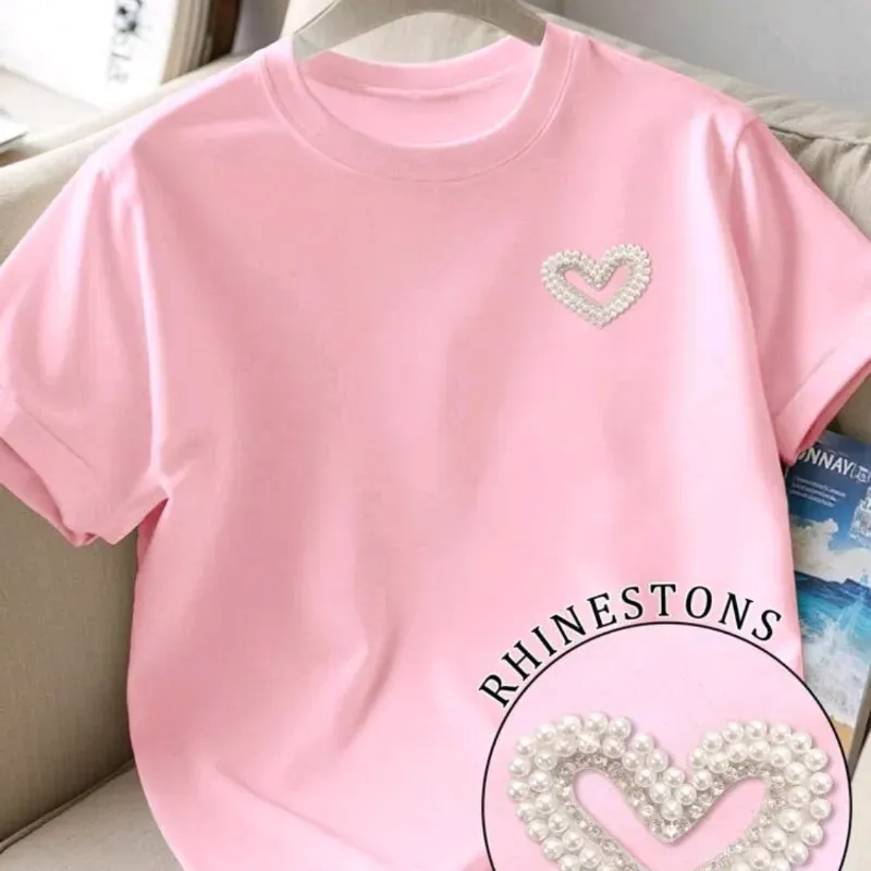  Camiseta con diseño de pedrería — Rosado