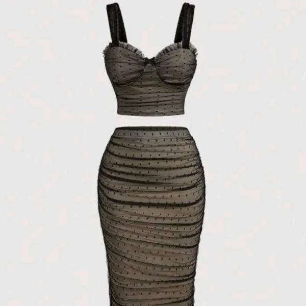  Conjunto de falda midi y top forrado en tul — Negro/beige
