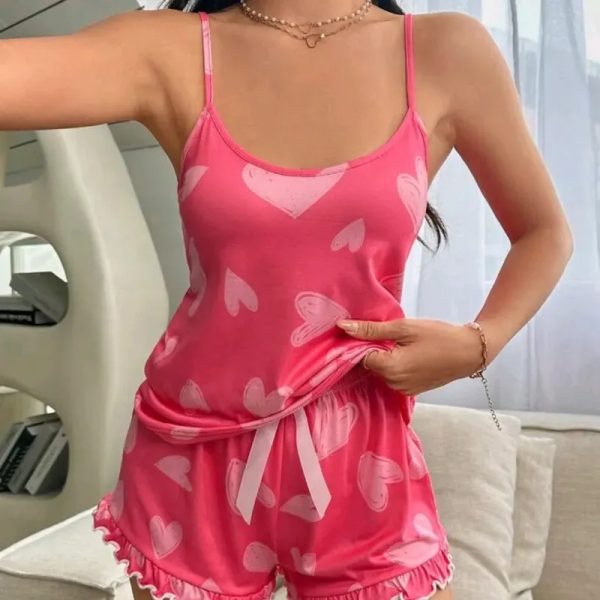 Pijama rosado con estampado de corazones