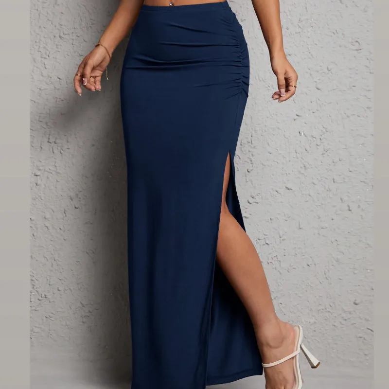 Falda fruncido lateral de muslo con abertura