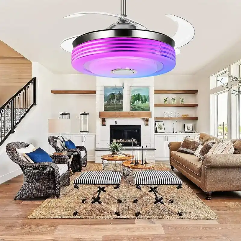 Lámpara de techo Nizzato con ventilador, luces LED y Bluetooth
